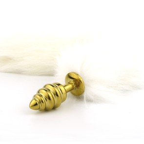 White fox tail with stainless steel gold plug