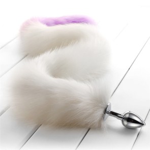 30" White-Purple Long tail with metal anal plug